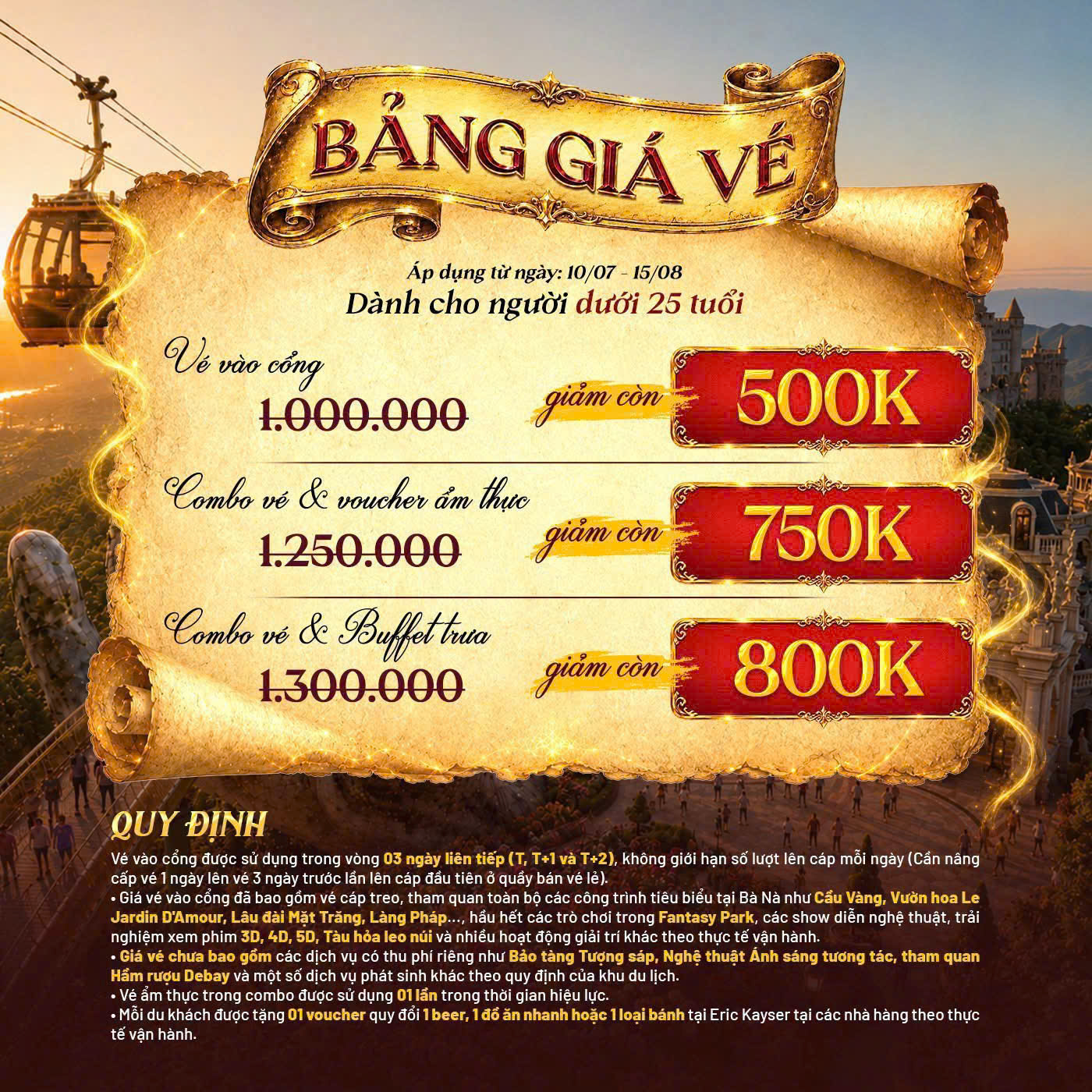Vé du lịch 💥 HOT: BÀ NÀ HILLS GIẢM GIÁ ĐẾN 50% CHO KHÁCH HÀNG DƯỚI 25 TUỔI! 💥